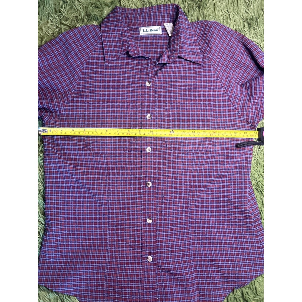 L.L. Bean Shirt Womens Medium Purple Plaid Roll-Tab Sleeve Outdoor Casual VTG - Picture 3 of 8